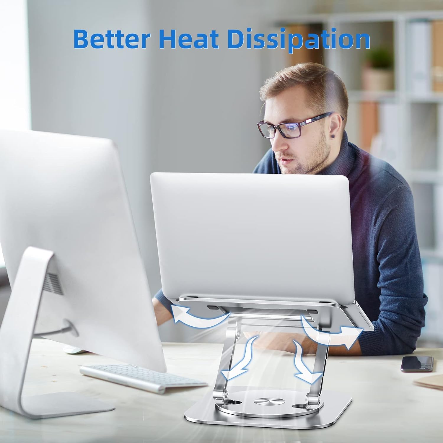 Adjustable Laptop Stand for Desk, Ergonomic Riser with 360° Rotating ...